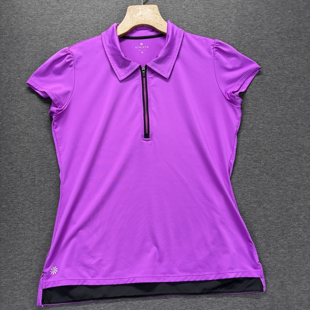 Athleta Gravity Polo Quarter Zip Top Womens Medium Purple Stretch Athletic